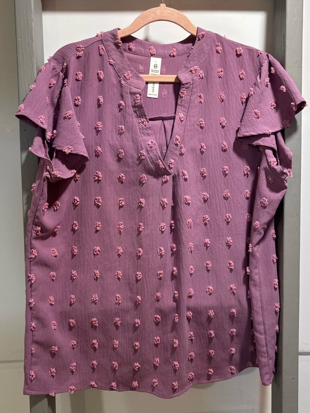 Women's large Swiss Dot Flutter Sleeve Top, feminine, bohemian, whimsical, fairy